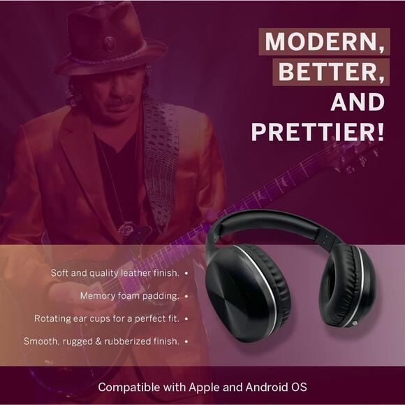 SANTANA BLUETOOTH HEADPHONES PREMIUM LEATHER OYE ACTIVE NOISE CANCELING GIFT! - Picture 11 of 16